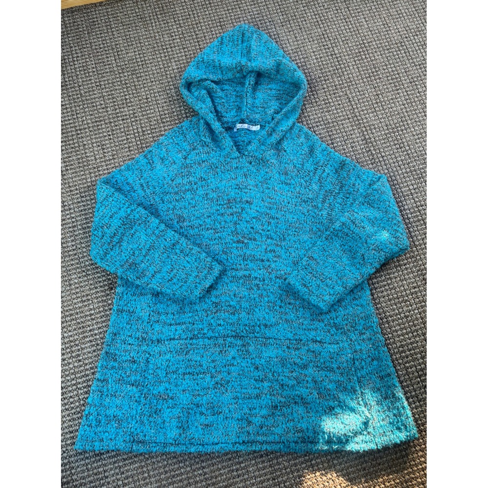 Lulu-B Turquoise Marled Knit Hooded Sweater Lightweight Pullover M